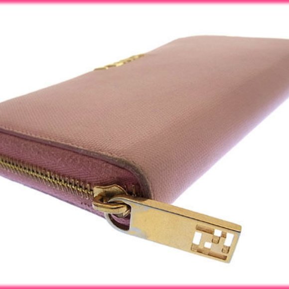 Authentic Fendi Wallet Purse Long Wallet Logo Pink Gold Woman - Picture 4 of 6